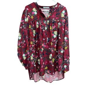 JustFab Floral Print Blouse Long Sleeve Button Up Tunic Top‎ 3X